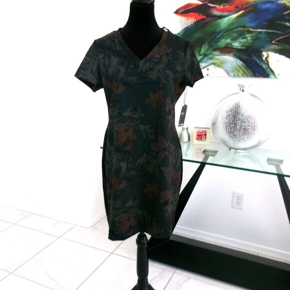 New Jana Carrick V-Neck Forever Ponte Dress Short Sleeve Pine Forest M Green - Picture 1 of 11